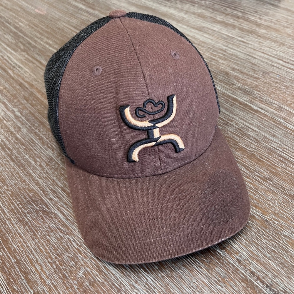 HOOEY‎ Brown Black Mesh Trucker Hat Embroidered Logo Snapback Western